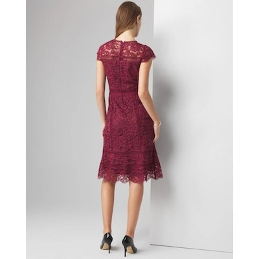 White House Black Market Lace Fit & Flare Dress In Windsor Wine Size 6 NWT - Picture 2 of 12
